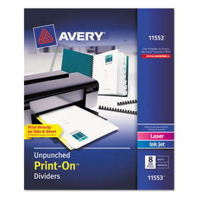 Avery AVE11553 Customizable Print-On Dividers, Unpunched, 8-Tab, 11 x 8.5, White, 5 Sets