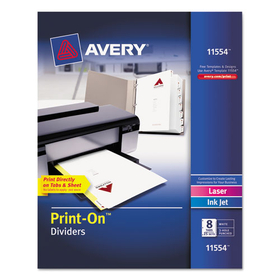 Avery AVE11554 Customizable Print-On Dividers, 3-Hole Punched, 8-Tab, 11 x 8.5, White, 25 Sets