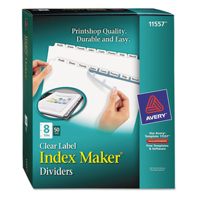 Avery AVE11557 Print and Apply Index Maker Clear Label Dividers, 8-Tab, 11 x 8.5, White, 50 Sets
