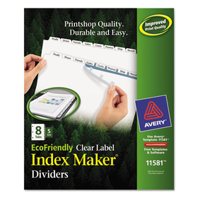 Avery AVE11581 Index Maker EcoFriendly Print and Apply Clear Label Dividers with White Tabs, 8-Tab, 11 x 8.5, White, 5 Sets
