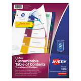 Avery AVE11816 Ready Index Customizable Table Of Contents Plastic Dividers, 5-Tab, Letter