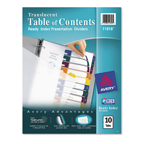 Avery AVE11818 Customizable Table of Contents Ready Index Dividers with Multicolor Tabs, 10-Tab, 1 to 10, 11 x 8.5, Translucent, 1 Set