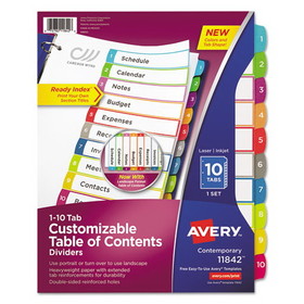 Avery AVE11842 Customizable TOC Ready Index Multicolor Tab Dividers, 10-Tab, 1 to 10, 11 x 8.5, White, Contemporary Color Tabs, 1 Set