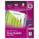 Avery AVE11902 Insertable Big Tab Plastic 1-Pocket Dividers, 5-Tab, 11.13 x 9.25, Assorted, 1 Set