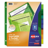 Avery AVE11907 Insertable Big Tab Plastic 2-Pocket Dividers, 8-Tab, 11.13 x 9.25, Assorted, 1 Set