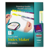 AVERY-DENNISON AVE11990 Print & Apply Clear Label Dividers W/color Tabs, 5-Tab, Letter, 5 Sets