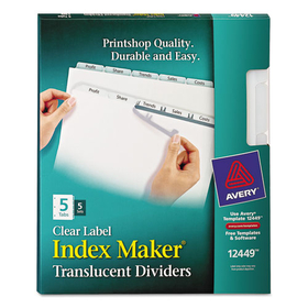 AVERY-DENNISON AVE12449 Index Maker Print & Apply Clear Label Plastic Dividers, 5-Tab, Letter, 5 Sets