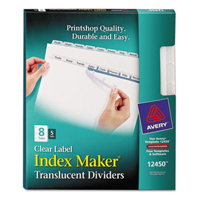 AVERY-DENNISON AVE12450 Index Maker Print & Apply Clear Label Plastic Dividers, 8-Tab, Letter, 5 Sets