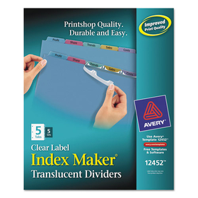AVERY-DENNISON AVE12452 Index Maker Print & Apply Clear Label Plastic Dividers, 5-Tab, Letter, 5 Sets
