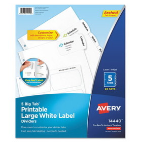 Avery AVE14440 Big Tab Printable Large White Label Tab Dividers, 5-Tab, 11 x 8.5, White, 20 Sets