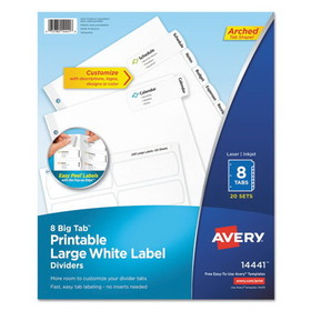 Avery AVE14441 Big Tab Printable Large White Label Tab Dividers, 8-Tab, 11 x 8.5, White, 20 Sets