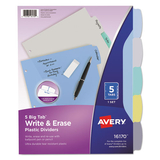 Avery AVE16170 Write and Erase Big Tab Durable Plastic Dividers, 3-Hole Punched, 5-Tab, 11 x 8.5, Assorted, 1 Set