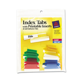 Avery AVE16219 Insertable Index Tabs with Printable Inserts, 1/5-Cut, Assorted Colors, 1" Wide, 25/Pack