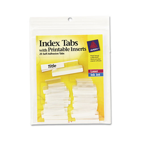 Avery AVE16221 Insertable Index Tabs with Printable Inserts, 1/5-Cut, Clear, 1" Wide, 25/Pack