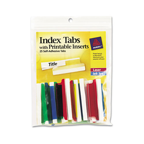 Avery AVE16239 Insertable Index Tabs with Printable Inserts, 1/5-Cut, Assorted Colors, 2" Wide, 25/Pack