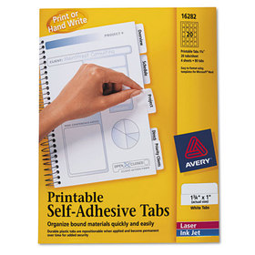 Avery AVE16282 Printable Plastic Tabs with Repositionable Adhesive, 1/5-Cut, White, 1.75" Wide, 80/Pack