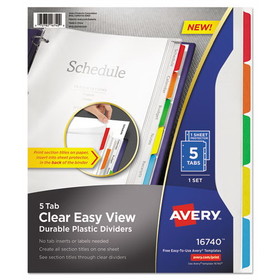 Avery 16740 Clear Easy View Plastic Dividers with Multicolored Tabs and Sheet Protector, 5-Tab, 11 x 8.5, Clear, 1 Set