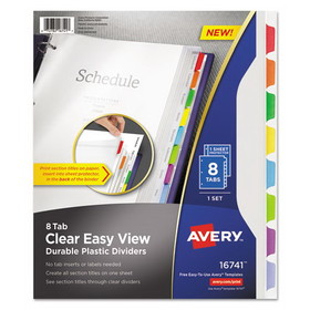Avery AVE16741 Clear Easy View Plastic Dividers with Multicolored Tabs and Sheet Protector, 8-Tab, 11 x 8.5, Clear, 1 Set