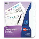Avery AVE16825 Write and Erase Durable Plastic Dividers with Straight Pocket, 5-Tab, 11.13 x 9.25, White, 1 Set