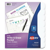 Avery 16826 Write and Erase Durable Plastic Dividers with Pocket, 8-Tab, 11.13 x 9.25, White, 1 Set