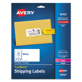 AVERY-DENNISON AVE18163 Shipping Labels With Trueblock Technology, 2 X 4, White, 100/pack