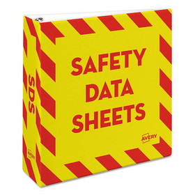 Avery AVE18952 Heavy-Duty Preprinted Safety Data Sheet Binder, 3 Rings, 3" Capacity, 11 x 8.5, Yellow/Red