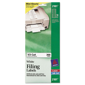 Avery AVE2181 Mini-Sheets Permanent File Folder Labels, 0.66 x 3.44, White, 12/Sheet, 25 Sheets/Pack