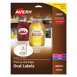 Avery AVE22820 Oval Labels w/ Sure Feed and Easy Peel, 2 x 3.33, Glossy White, 80/Pack