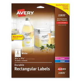 Avery 22835 Durable Water-Resistant Wraparound Labels w/ Sure Feed, 3 1/4 x 7 3/4, 16/PK