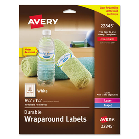 Avery AVE22845 Water-Resistant Wraparound Labels w/ Sure Feed, 9.75 x 1.25, White, 40/Pack