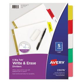 Avery AVE23076 Write & Erase Big Tab Paper Dividers, 5-Tab, Letter