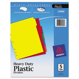 Avery AVE23080 Write-On Tab Plastic Dividers W/white Labels, 5-Tab, Letter