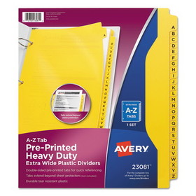 Avery AVE23081 Heavy-Duty Preprinted Plastic Tab Dividers, 26-Tab, A to Z, 11 x 9, Yellow, 1 Set