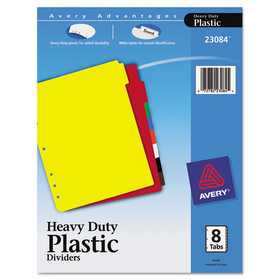 Avery AVE23084 Heavy-Duty Plastic Dividers with Multicolor Tabs and White Labels , 8-Tab, 11 x 8.5, Assorted, 1 Set