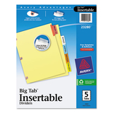 Avery AVE23280 Insertable Big Tab Dividers, 5-Tab, Single-Sided Copper Edge Reinforcing, 11 x 8.5, Buff, Assorted Tabs, 1 Set