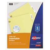 Avery AVE23281 Insertable Big Tab Dividers, 5-Tab, Single-Sided Copper Edge Reinforcing, 11 x 8.5, Buff, Clear Tabs, 1 Set