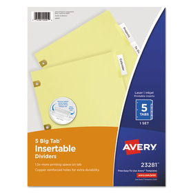 Avery AVE23281 Insertable Big Tab Dividers, 5-Tab, Letter