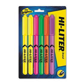 AVERY-DENNISON AVE23565 HI-LITER Pen-Style Highlighters, Assorted Ink Colors, Chisel Tip, Assorted Barrel Colors, 6/Set