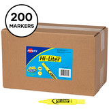 Avery AVE24130 HI-LITER Desk-Style Highlighters, Fluorescent Yellow Ink, Chisel Tip, Yellow/Black Barrel, 200/Box