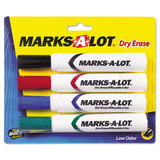 Marks-A-Lot AVE24409 Desk Style Dry Erase Marker, Chisel Tip, Assorted, 4/set