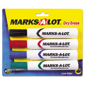Marks-A-Lot AVE24409 MARKS A LOT Desk-Style Dry Erase Marker, Broad Chisel Tip, Assorted Colors, 4/Set (24409)