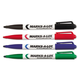 Marks-A-Lot AVE24459 Pen Style Dry Erase Markers, Bullet Tip, Assorted, 4/set