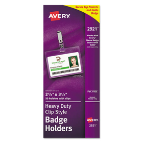 Avery AVE2921 Secure Top Clip-Style Badge Holders, Horizontal, 2 1/4 X 3 1/2, Clear, 50/box