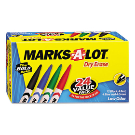 Marks-A-Lot AVE29860 MARKS A LOT Pen-Style Dry Erase Marker Value Pack, Medium Chisel Tip, Assorted Colors, 24/Set (29860)