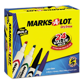 Marks-A-Lot AVE29870 MARKS A LOT Desk/Pen-Style Dry Erase Marker Value Pack, Assorted Broad Bullet/Chisel Tips, Assorted Colors, 24/Pack (29870)