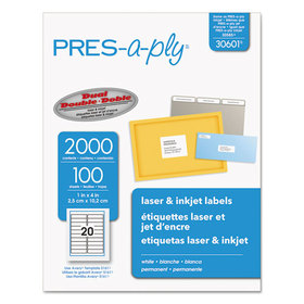 AVERY-DENNISON AVE30601 Labels, Laser Printers, 1 x 4, White, 20/Sheet, 100 Sheets/Box