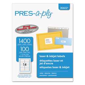 AVERY-DENNISON AVE30602 Labels, Laser Printers, 1.33 x 4, White, 14/Sheet, 100 Sheets/Box