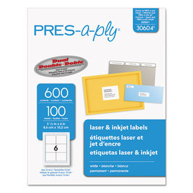 Avery AVE30604 Labels, Laser Printers, 3.33 x 4, White, 6/Sheet, 100 Sheets/Box