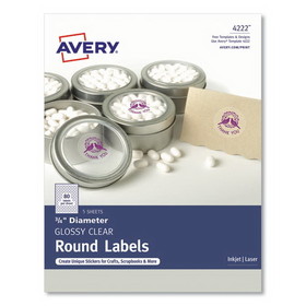 Avery AVE4222 Printable Self-Adhesive Permanent ID Labels w/Sure Feed, 0.75" dia, Clear, 400/PK