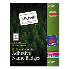 Avery AVE42395 EcoFriendly Adhesive Name Badge Labels, 3.38 x 2.33, White, 160/Box